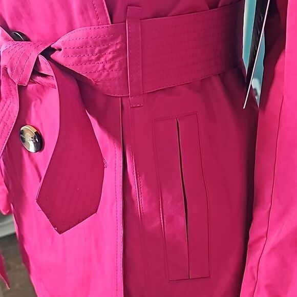 London Fog raspberry mid length trench coat size small - Picture 3 of 14